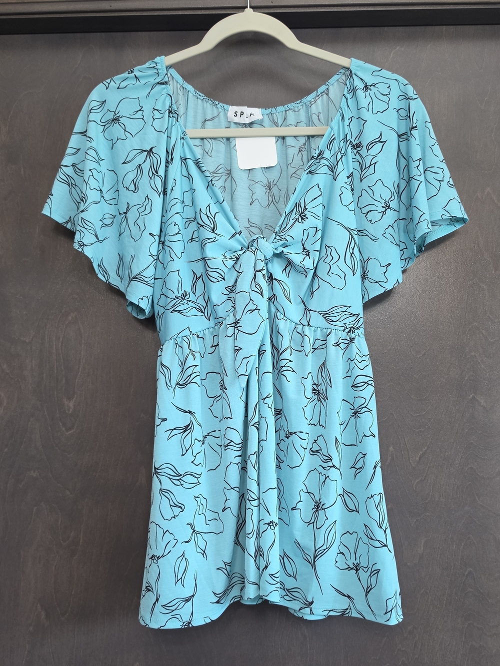 Turquoise Floral Tie-Front Women’s Blouse